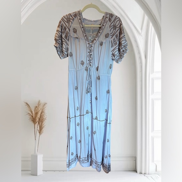 Free People Dresses & Skirts - NEW FREE PEOPLE Riley Embroidered Maxi Dress Lavender‎ Purple Boho Peasant XS-M